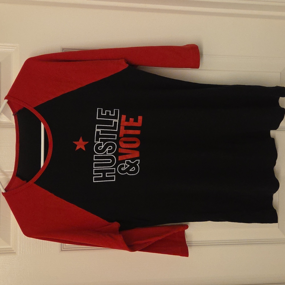 Hustle & Vote CNC Black & Red Baseball T-shirt